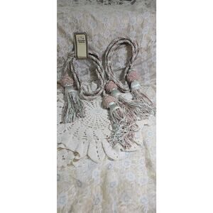 Vintage Pink And Sage Green Rope Curtain Tie Backs Tassels Set Of 2